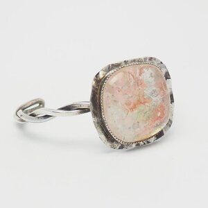 Handmade vintage OOAK sterling silver Art Glass cuff bracelet